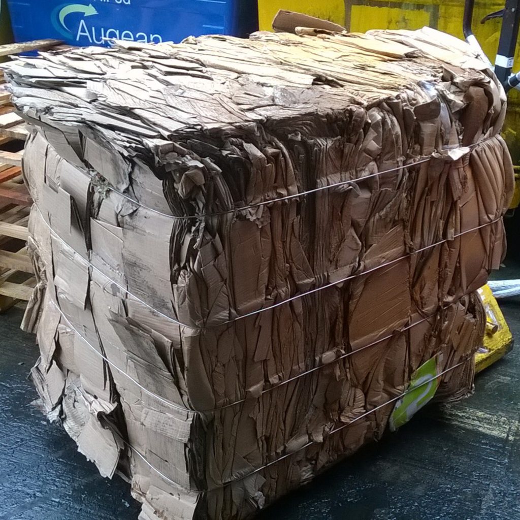 Cardboard bale ready to be stacked and stored.